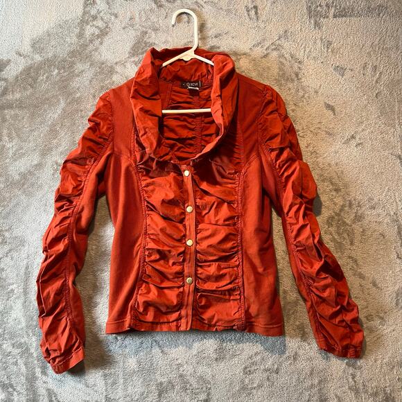 XCVI Orange Ruched Long Sleeve Blouse Boho Romantic Style Size Large Artsy - Picture 6 of 7